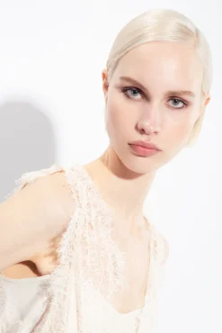 Topwear|PINKO Top Jacquard A Logo En Dentelle Rose Fume Blanc