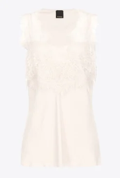 Topwear|PINKO Top Jacquard A Logo En Dentelle Rose Fume Blanc