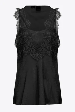 Topwear|PINKO Top Jacquard A Logo En Dentelle Noir Limousine