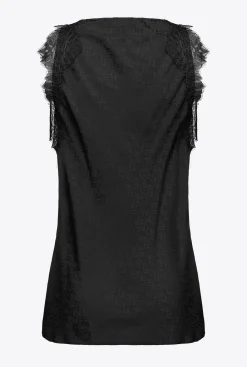 Topwear|PINKO Top Jacquard A Logo En Dentelle Noir Limousine