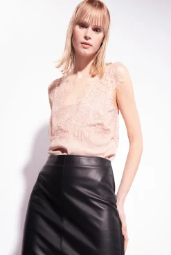 Topwear|PINKO Top Jacquard A Logo En Dentelle Nude - Rose