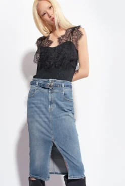 Topwear|PINKO Top Jacquard A Logo En Dentelle Noir Limousine
