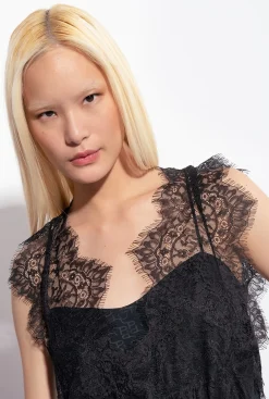 Topwear|PINKO Top Jacquard A Logo En Dentelle Noir Limousine