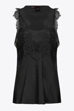 Topwear|PINKO Top Jacquard A Logo En Dentelle Noir Limousine