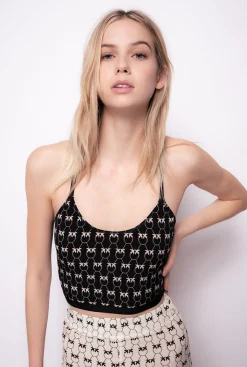 Topwear|PINKO Top Love Birds Monogram Noir/Creme