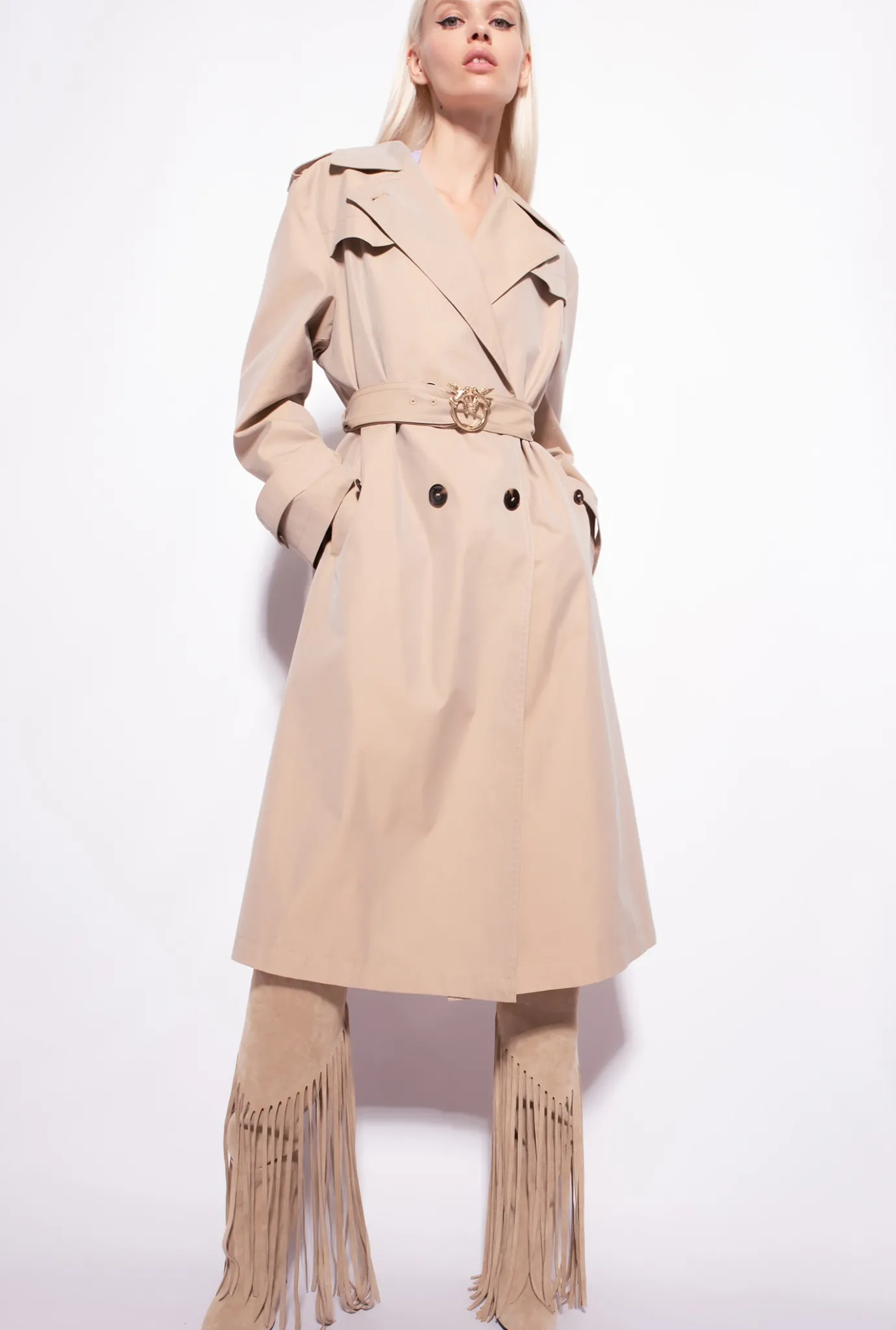 Vêtements D'extérieur|PINKO Trench Avec Boucle Love Birds Beige Safari