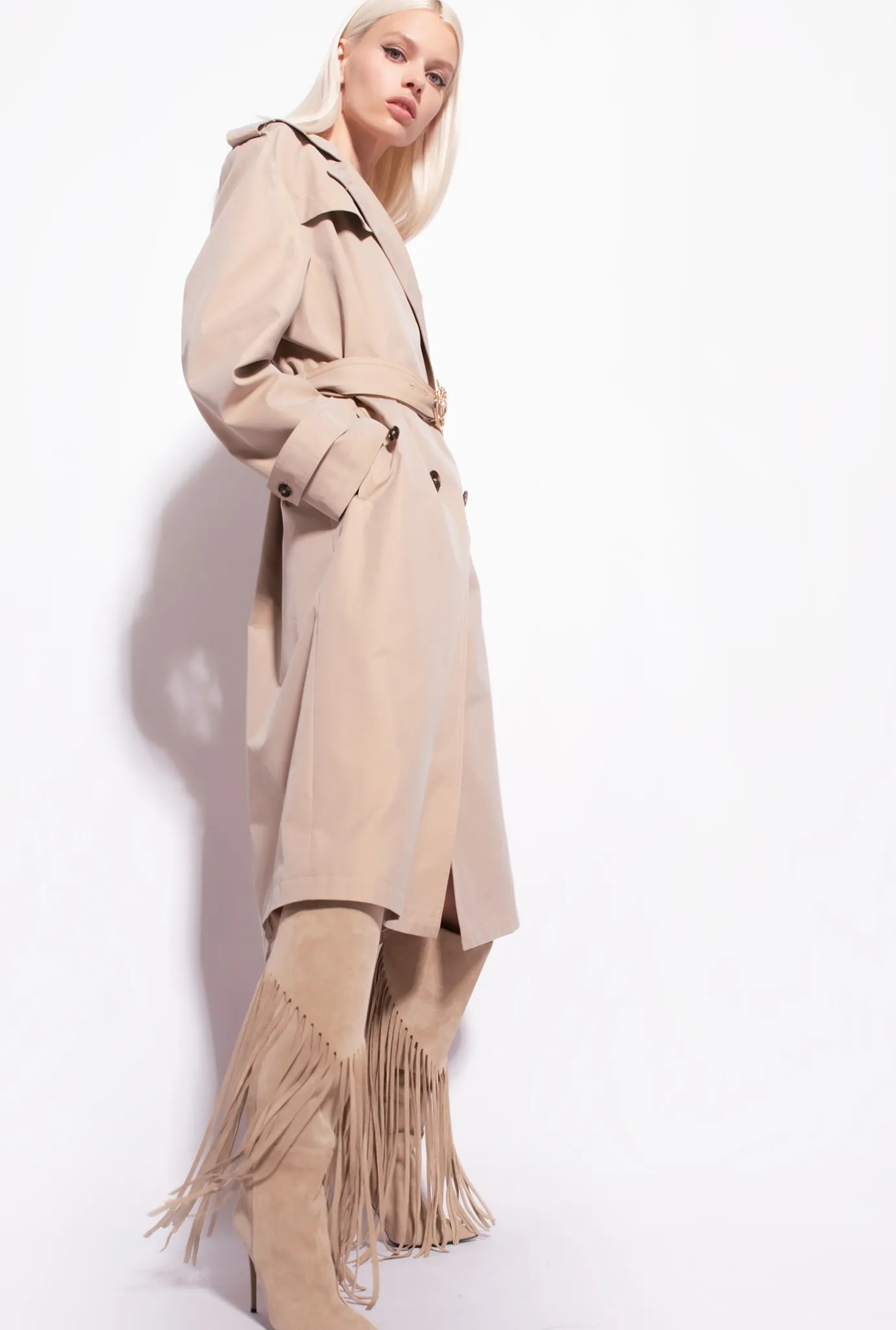 Vêtements D'extérieur|PINKO Trench Avec Boucle Love Birds Beige Safari