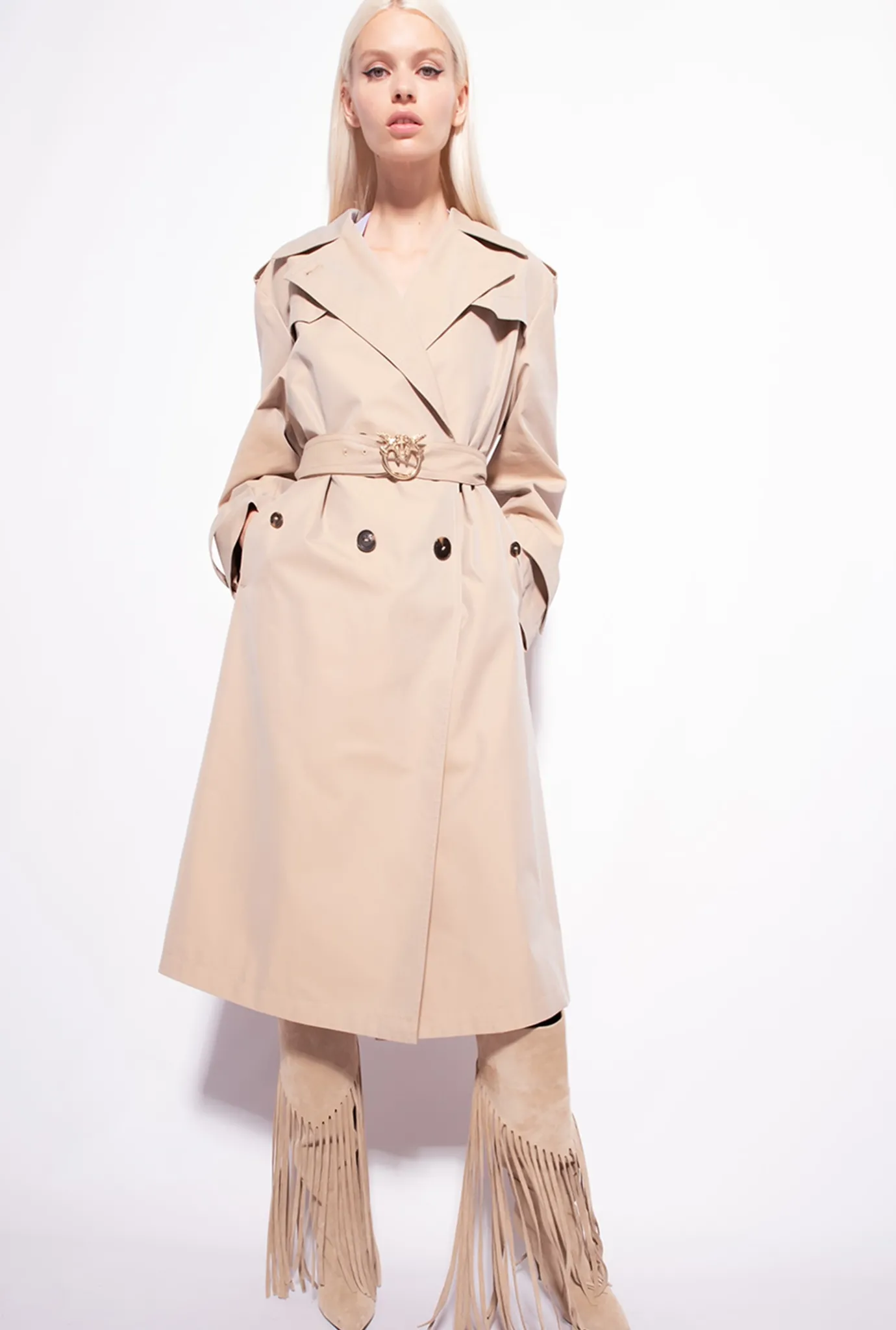 Vêtements D'extérieur|PINKO Trench Avec Boucle Love Birds Beige Safari