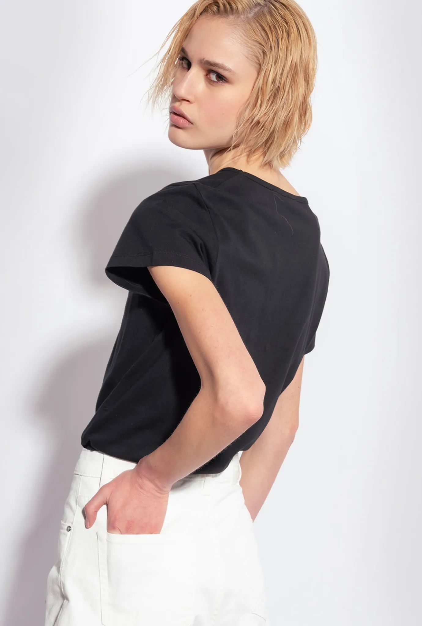Topwear|PINKO T-Shirt A Broderie Cerises Noir Limousine