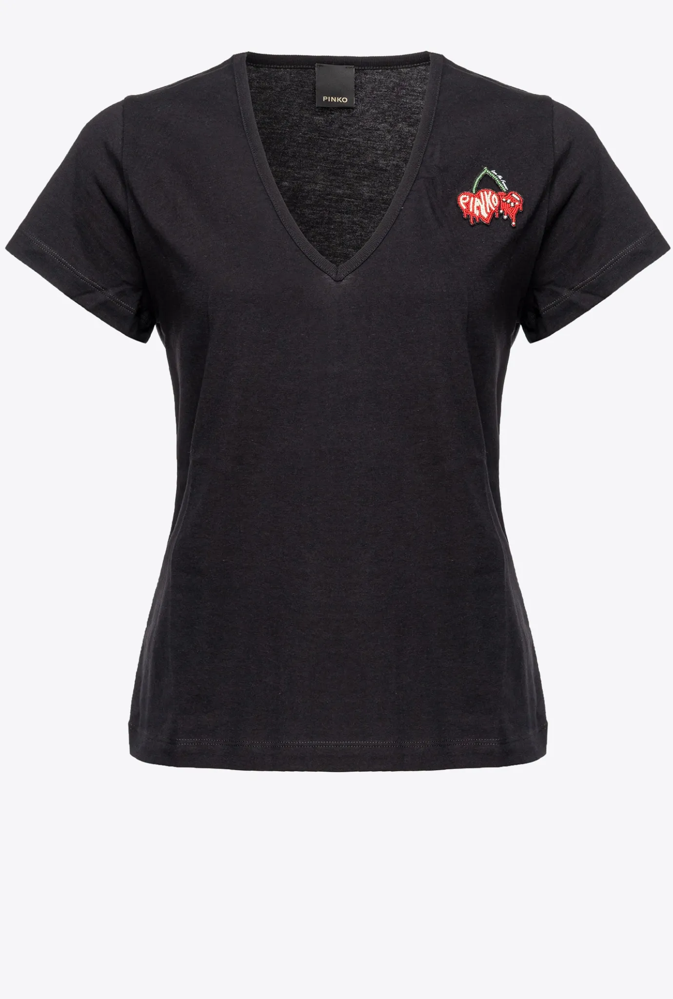 Topwear|PINKO T-Shirt A Broderie Cerises Noir Limousine