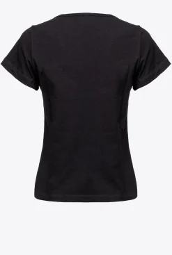 Topwear|PINKO T-Shirt A Broderie Cerises Noir Limousine