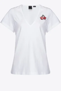 Topwear|PINKO T-Shirt A Broderie Cerises Blanc Brill.