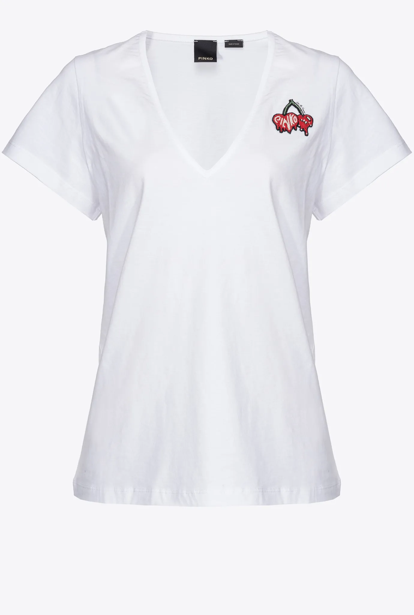 Topwear|PINKO T-Shirt A Broderie Cerises Blanc Brill.