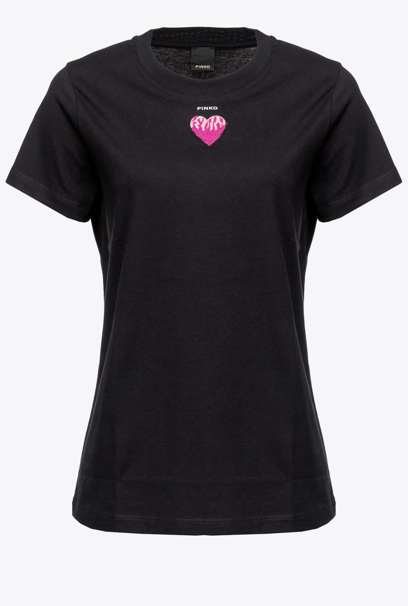 Topwear|PINKO T-Shirt A Broderie Coeur Noir Limousine