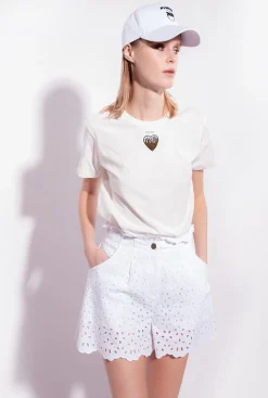 Topwear|PINKO T-Shirt A Broderie Coeur Blanc Soie