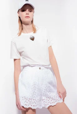 Topwear|PINKO T-Shirt A Broderie Coeur Blanc Soie
