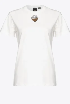 Topwear|PINKO T-Shirt A Broderie Coeur Blanc Soie