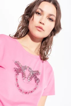 Topwear|PINKO T-Shirt A Broderie Love Birds Rose-Convolvus