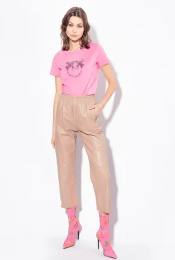 Topwear|PINKO T-Shirt A Broderie Love Birds Rose-Convolvus