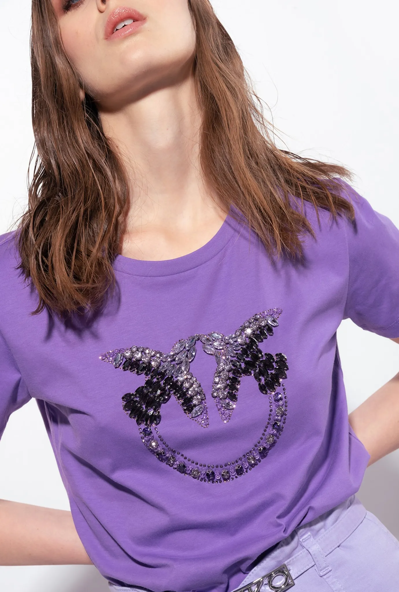 Tailleurs Et Ensembles|PINKO T-Shirt A Broderie Love Birds Lilas Lavande