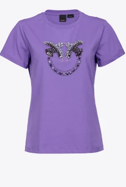 Tailleurs Et Ensembles|PINKO T-Shirt A Broderie Love Birds Lilas Lavande