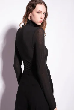 Topwear|PINKO T-Shirt A Col Roule En Cachemire Melange Noir Limousine