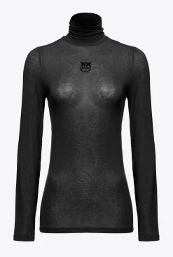 Topwear|PINKO T-Shirt A Col Roule En Cachemire Melange Noir Limousine