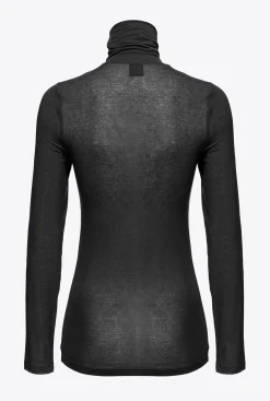 Topwear|PINKO T-Shirt A Col Roule En Cachemire Melange Noir Limousine
