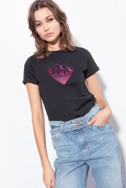 Topwear|PINKO T-Shirt A Imprime Coeur Noir Limousine