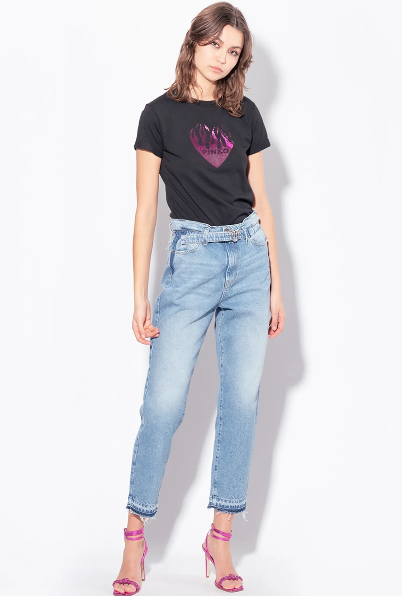Topwear|PINKO T-Shirt A Imprime Coeur Noir Limousine