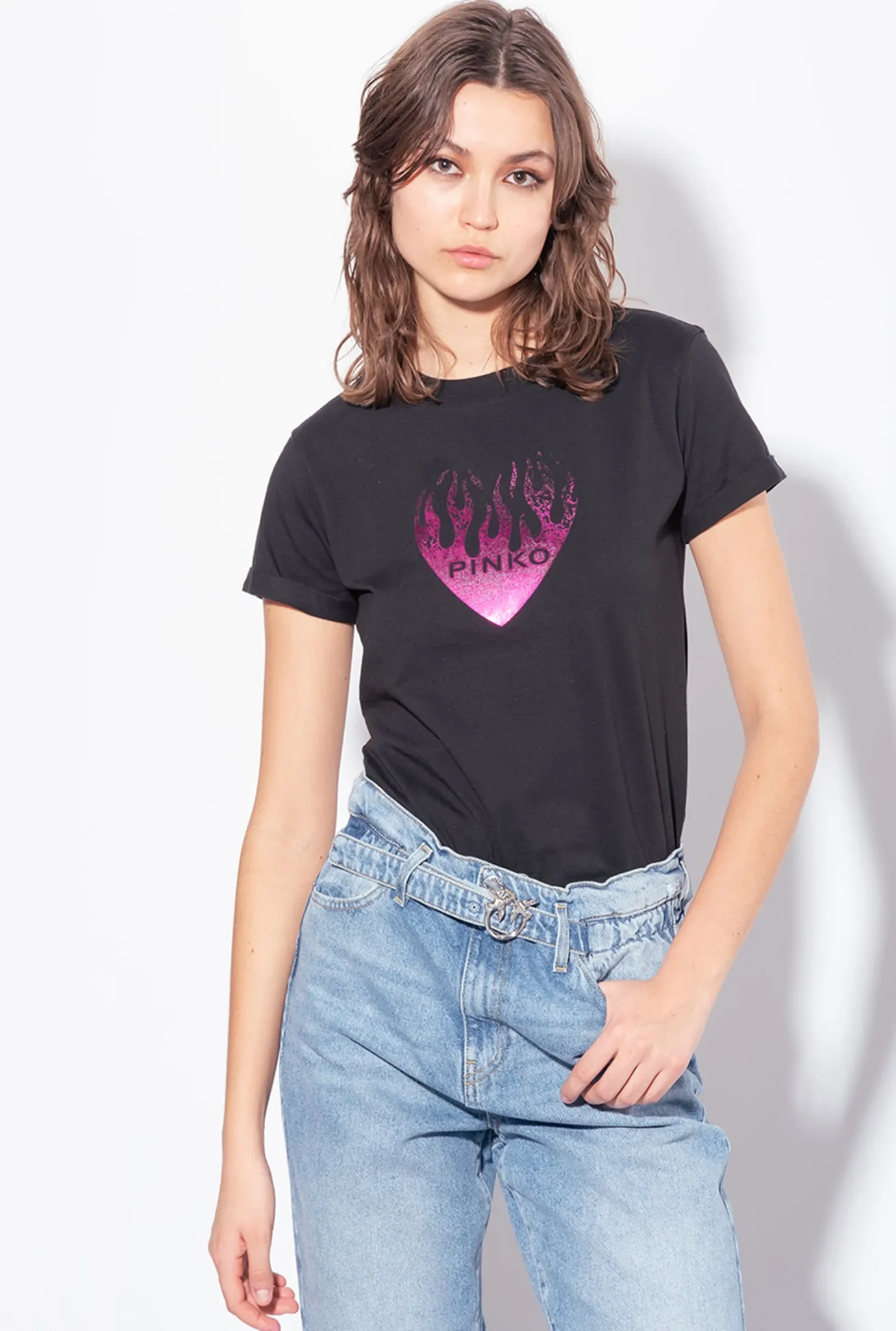 Topwear|PINKO T-Shirt A Imprime Coeur Noir Limousine