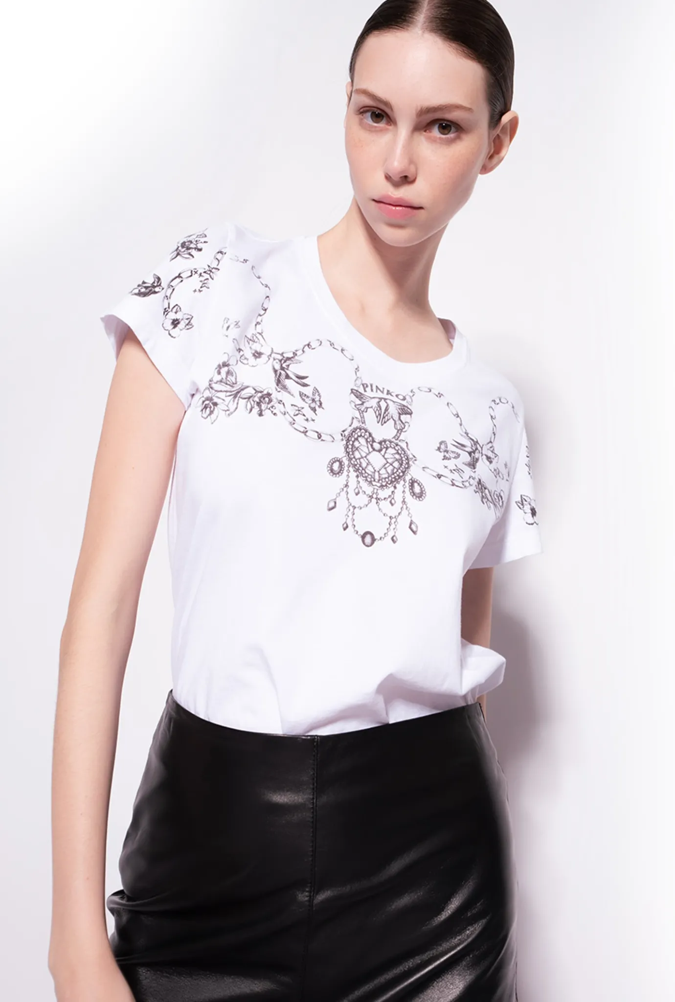Topwear|PINKO T-Shirt A Imprime Tatouage Blanc Brill.