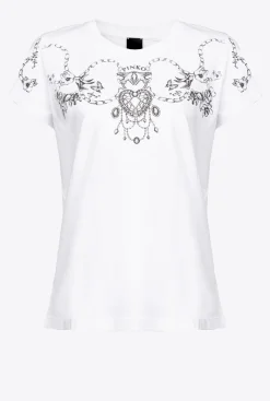 Topwear|PINKO T-Shirt A Imprime Tatouage Blanc Brill.