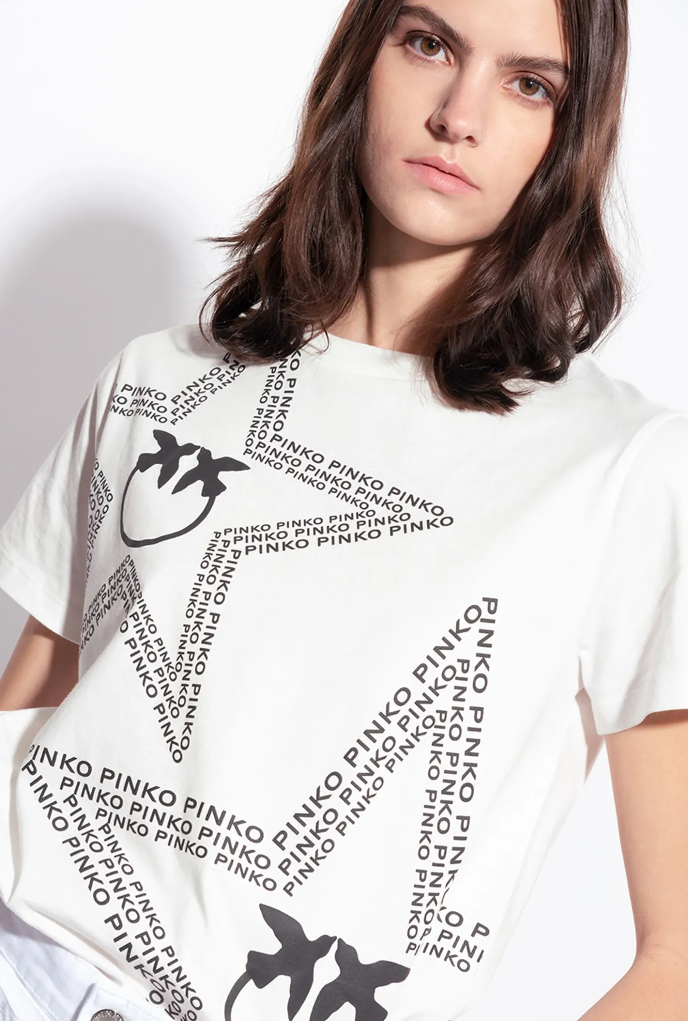 Topwear|PINKO T-Shirt A Logo Etoile Blanc Soie