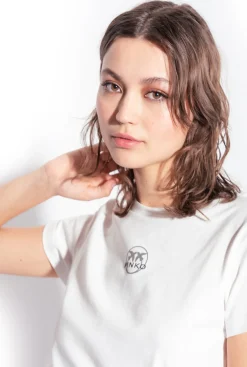 Topwear|PINKO T-Shirt A Logo Imprime Blanc Soie