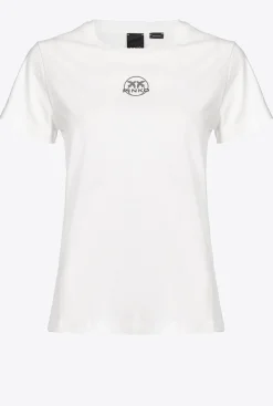 Topwear|PINKO T-Shirt A Logo Imprime Blanc Soie