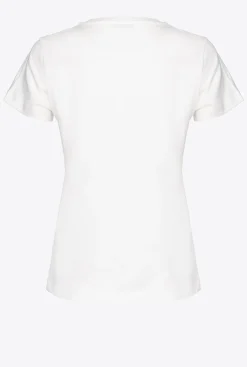 Topwear|PINKO T-Shirt A Logo Imprime Blanc Soie