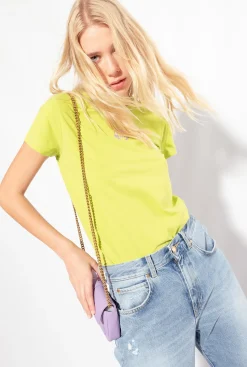 Topwear|PINKO T-Shirt A Logo Imprime Citron Vert