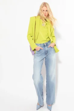 Topwear|PINKO T-Shirt A Logo Imprime Citron Vert