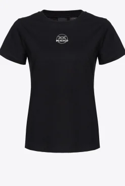 Topwear|PINKO T-Shirt A Logo Imprime Noir Limousine