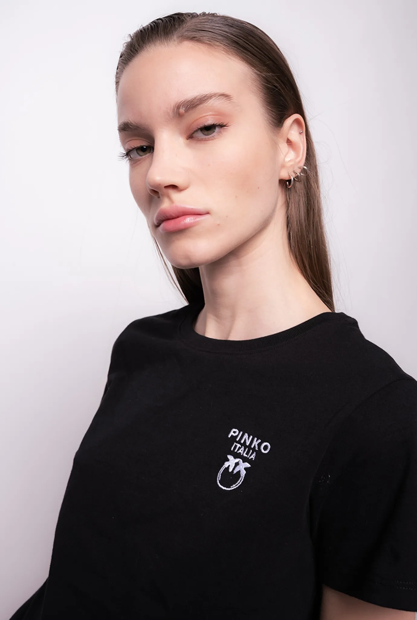 Topwear|PINKO T-Shirt A Mini Broderie Love Birds Noir Limousine