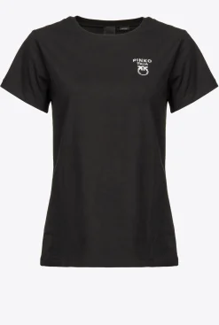 Topwear|PINKO T-Shirt A Mini Broderie Love Birds Noir Limousine