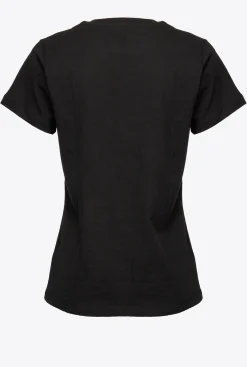 Topwear|PINKO T-Shirt A Mini Broderie Love Birds Noir Limousine