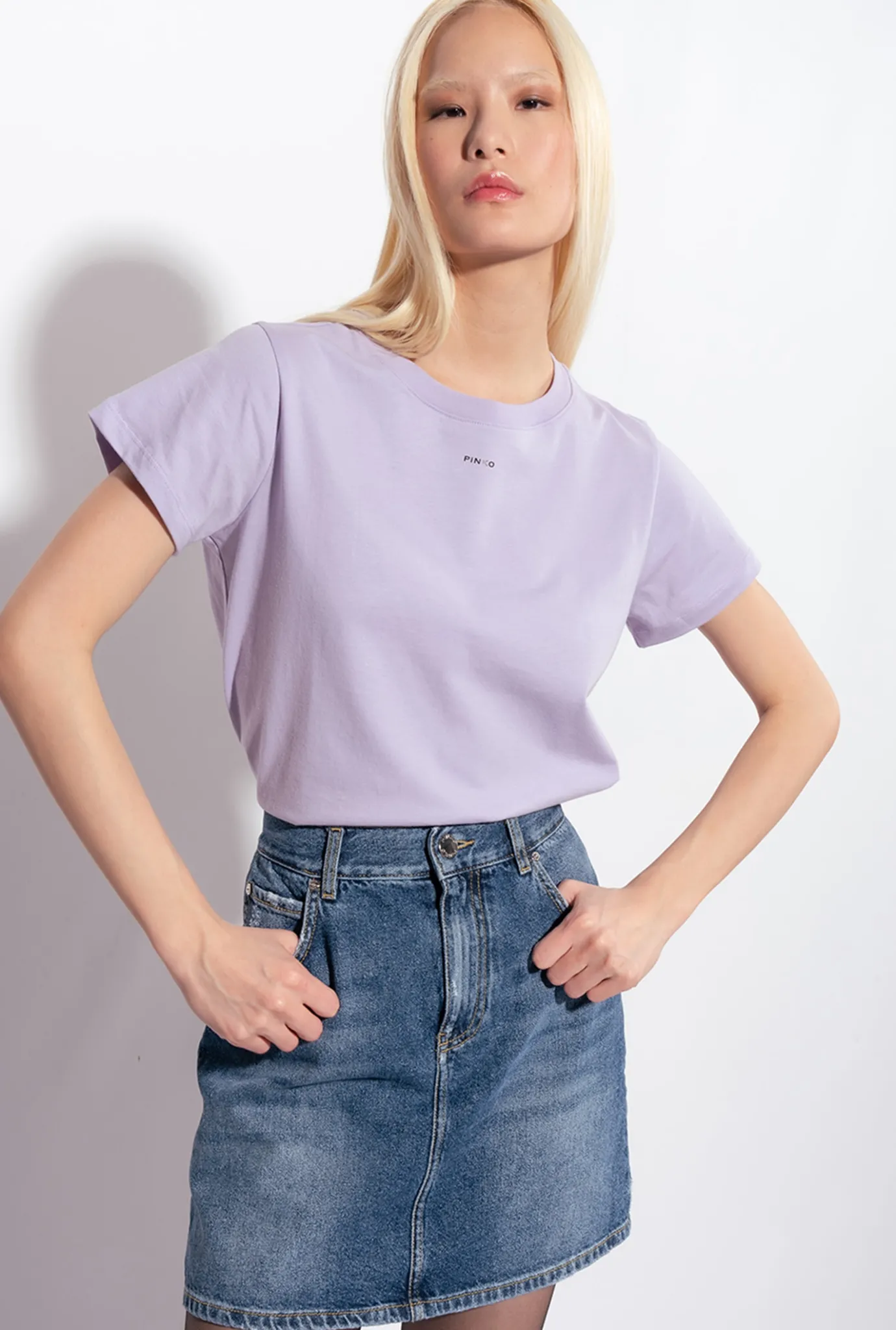 Topwear|PINKO T-Shirt A Mini Logo Lilas - Sorbet Clair