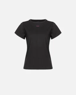 Topwear|PINKO T-Shirt A Mini Logo Noir/Fuchsia