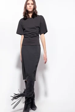 Topwear|PINKO T-Shirt Avec Lacets Au Dos Noir Limousine