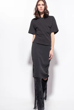 Topwear|PINKO T-Shirt Avec Lacets Au Dos Noir Limousine