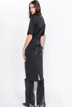 Topwear|PINKO T-Shirt Avec Lacets Au Dos Noir Limousine