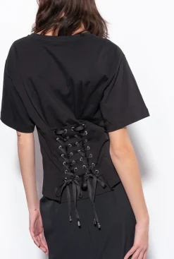 Topwear|PINKO T-Shirt Avec Lacets Au Dos Noir Limousine