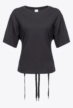 Topwear|PINKO T-Shirt Avec Lacets Au Dos Noir Limousine